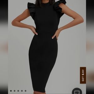 Lulus Black Backless Ruffle Bodycon Midi Dress